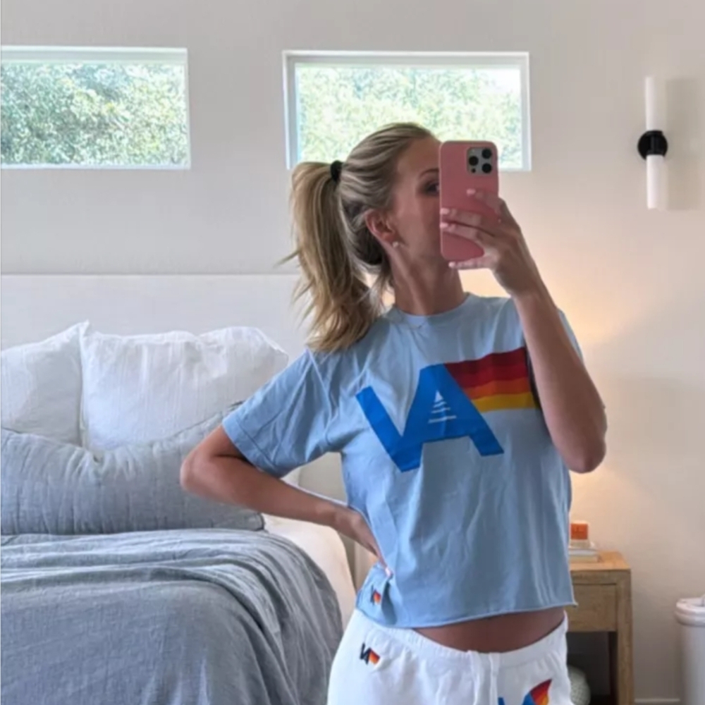 Aviator Nation Light Blue Tee with Yellow Accent